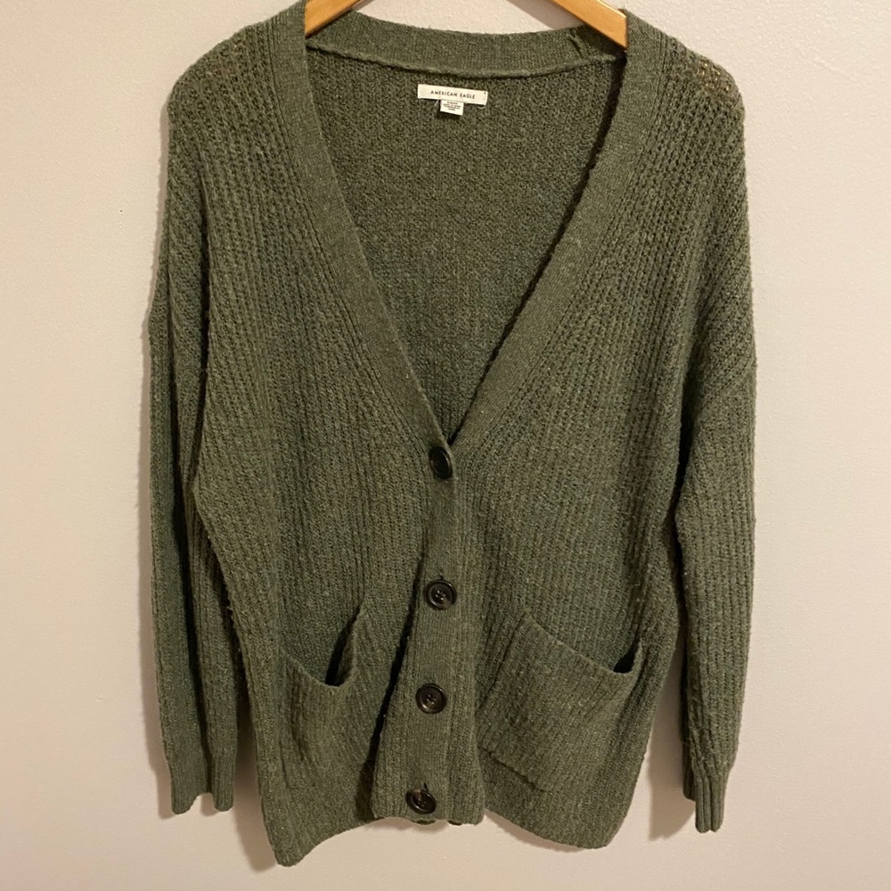 army green AE button cardigan